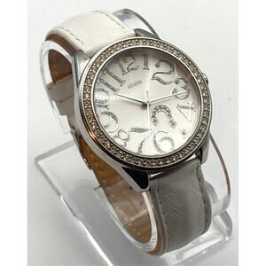 Guess Womens Watch 37mm White on Silver - New Battery - Leather Band G75960L WR